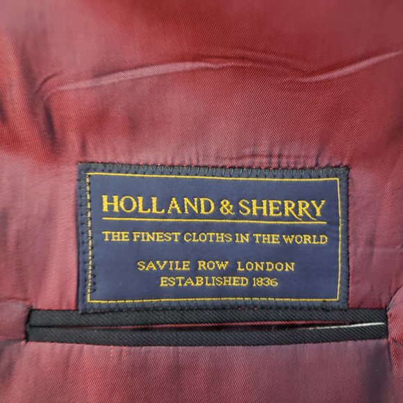 HOLLAND & SHERRY Men's 44 Navy Solid Fully lined Padded, Button Front Jacket - Picture 6 of 12